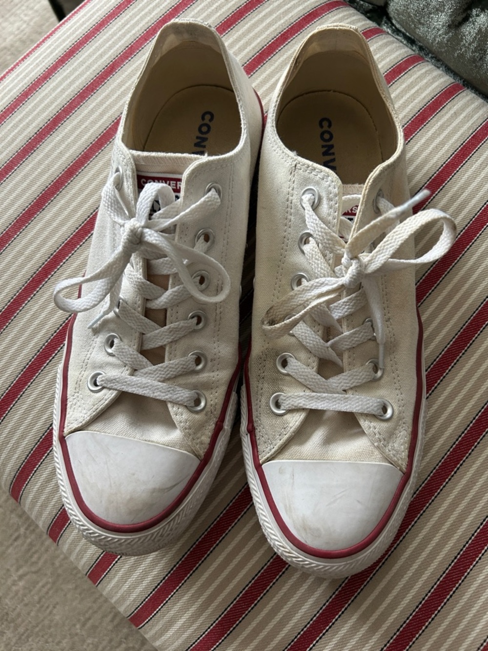 Converse White Chuck Taylor Canvas Sneakers with Red Trim